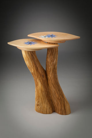 Two Level Side Table with Blue Lotus Inlay