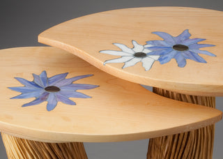 Two Level Side Table with Blue Lotus Inlay