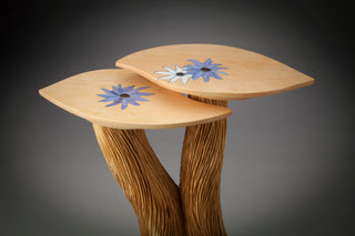 Two Level Side Table with Blue Lotus Inlay